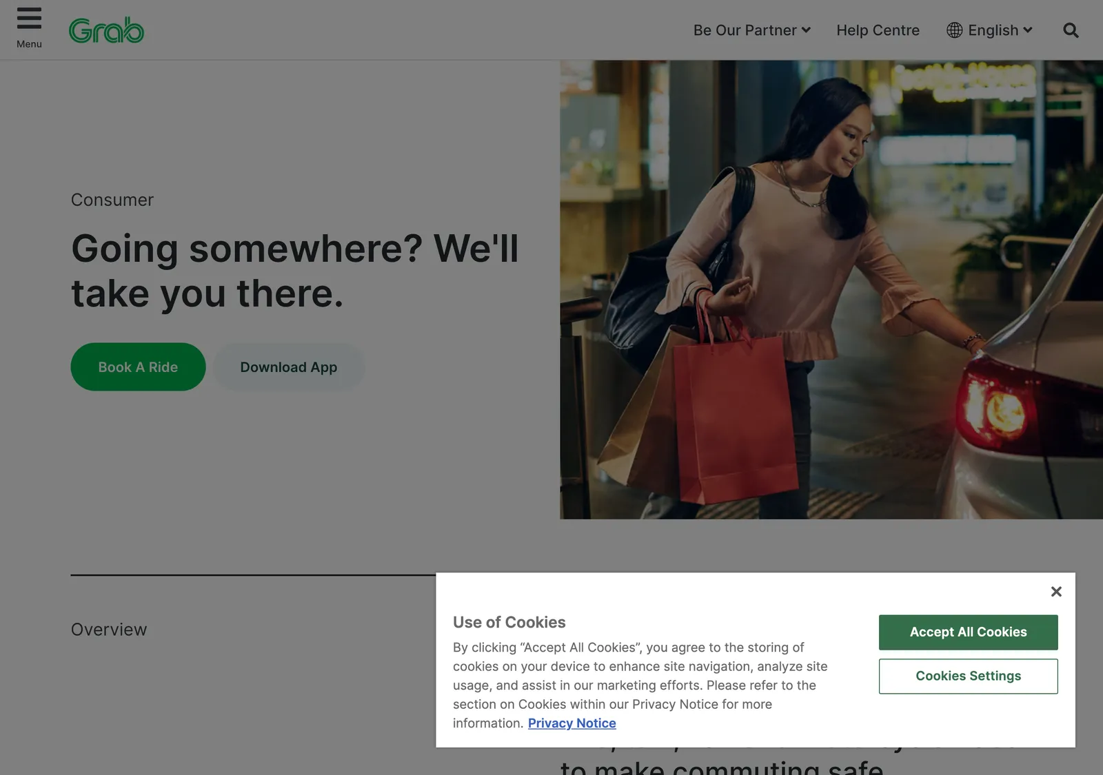 Grab Thailand rides and services web page